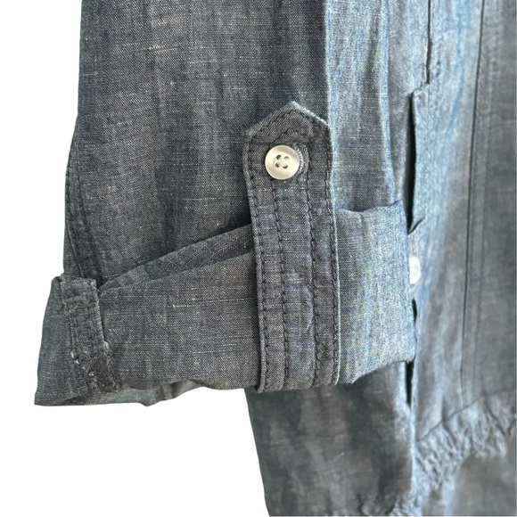CHICO’S Button Front Chambray Roll Tab Sleeve Shirt Size M - Picture 7 of 9
